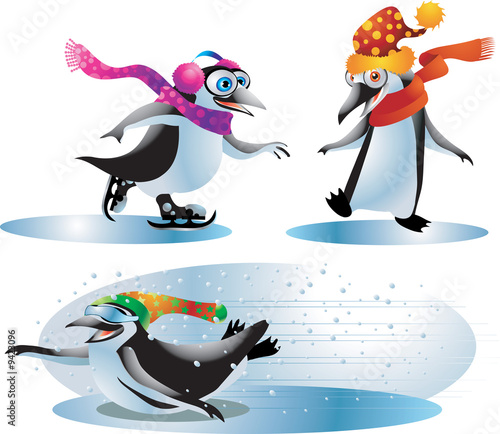 christmas penguins playing and having fun in the snow