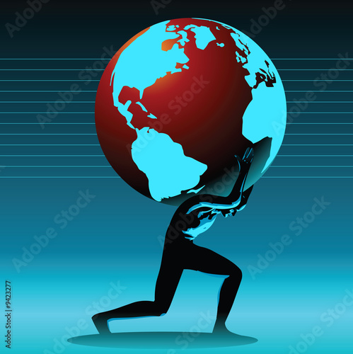 mythical figure holding the globe of earth