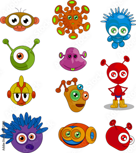 Vector drawings of little alien cartoon characters