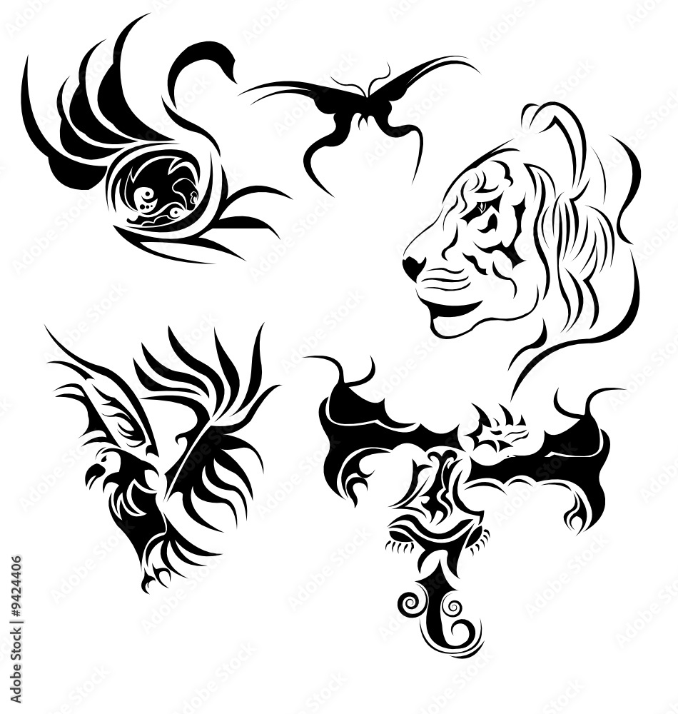 Fototapeta premium A high quality set of beauitful abstract tattoo animals