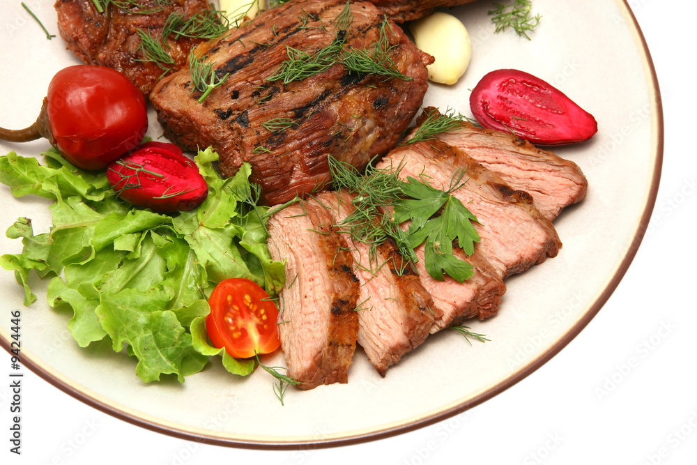 served roasted beef meat steak served roasted beef meat steak