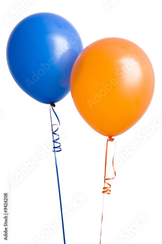 Orange and blue balloons isolated on white background