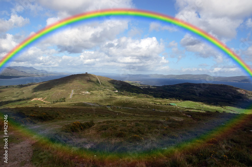 the view from Bear island Ireland on a wet day with rainbow © dahi
