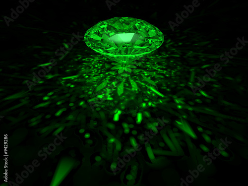 A sparkling green brilliant cut diamond on dark background