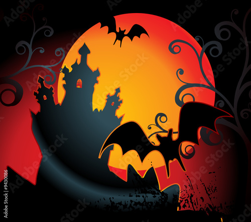 halloween background with full orange moon