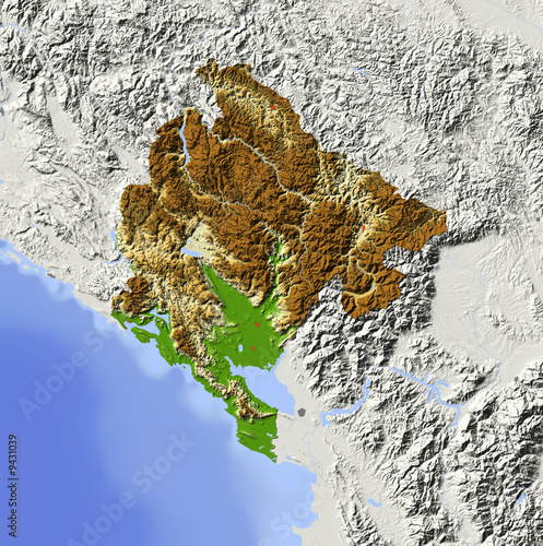 Fototapeta Naklejka Na Ścianę i Meble -  Montenegro. Shaded relief map.
