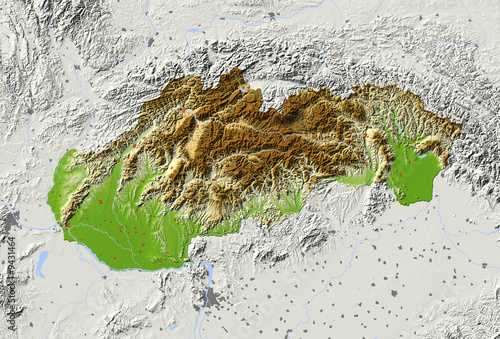 Wallpaper Mural Slovakia. Shaded relief map.