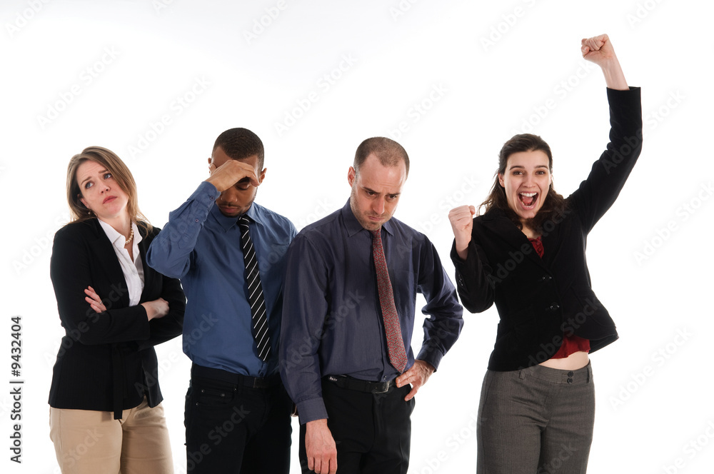 business team success and failure on white business team success and failure on white