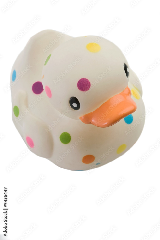 Speckled plastic duck a over white background Speckled plastic duck a over white background
