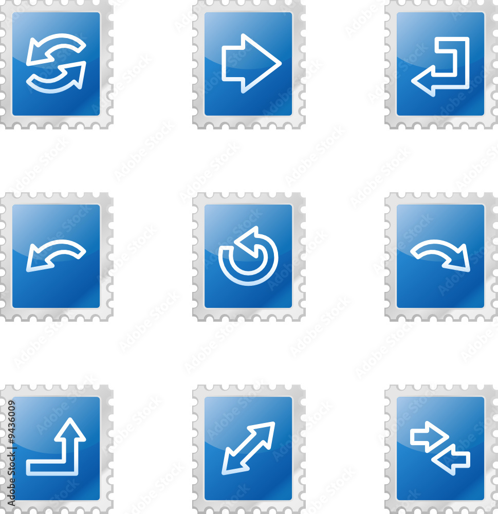 Arrows web icons, blue glossy stamp series Arrows web icons, blue glossy stamp series