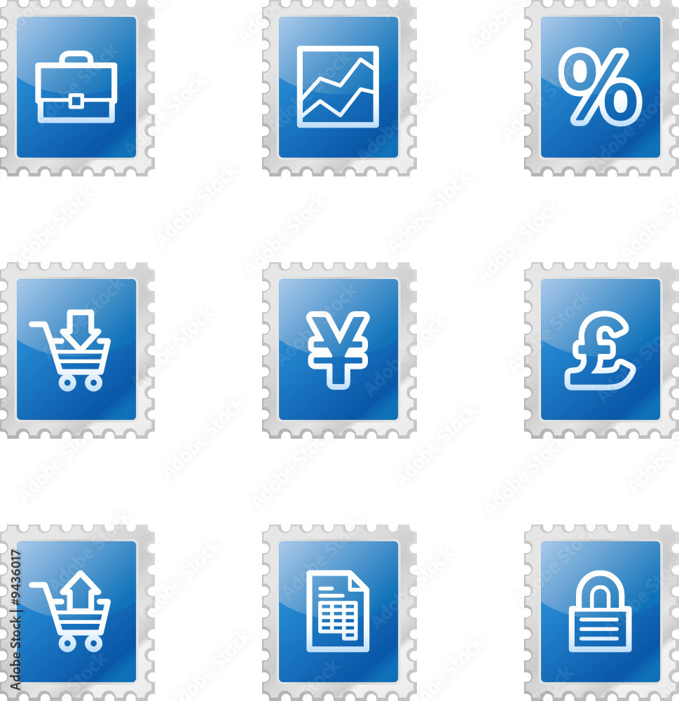 Business web icons, blue glossy stamp series Business web icons, blue glossy stamp series