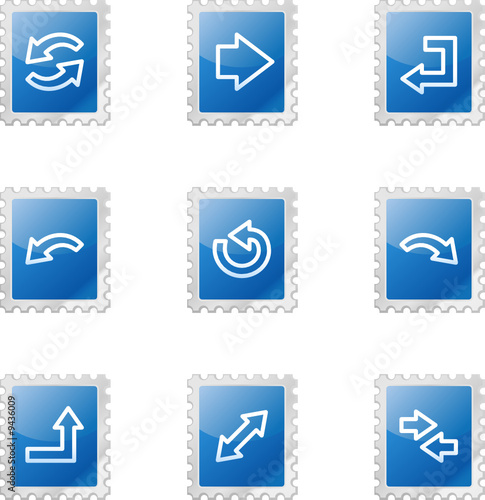 Arrows web icons, blue glossy stamp series