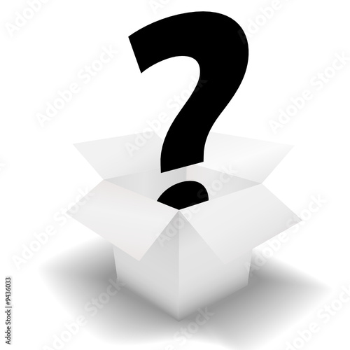 Mystery Box - question mark in a clean white carton