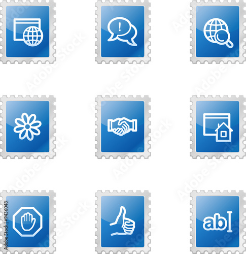 Internet communication web icons, blue glossy stamp series