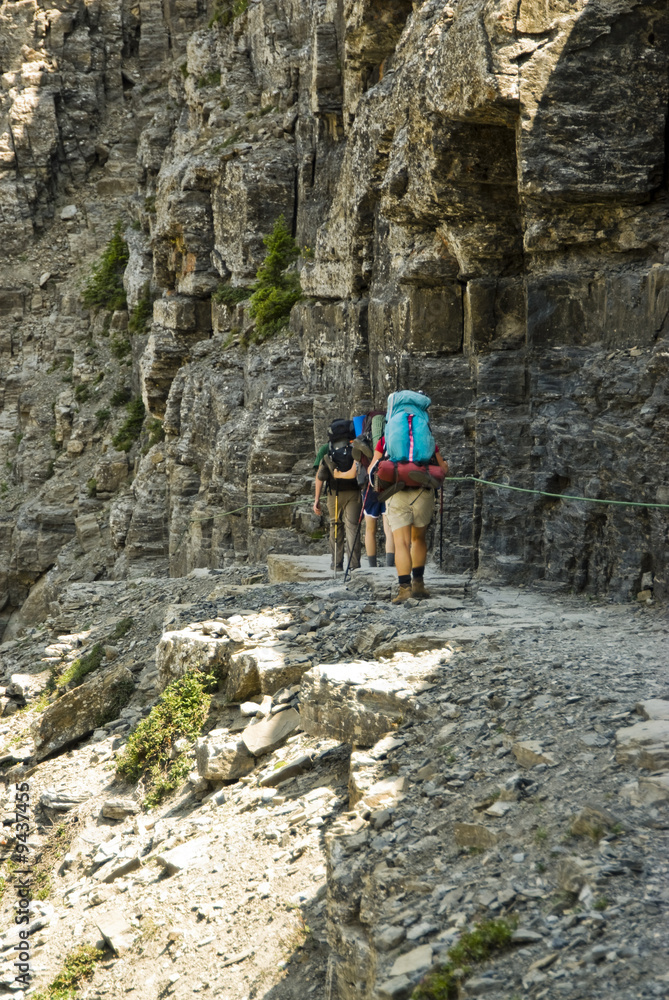 backpackers on the Highline Trail in Glacier National Park