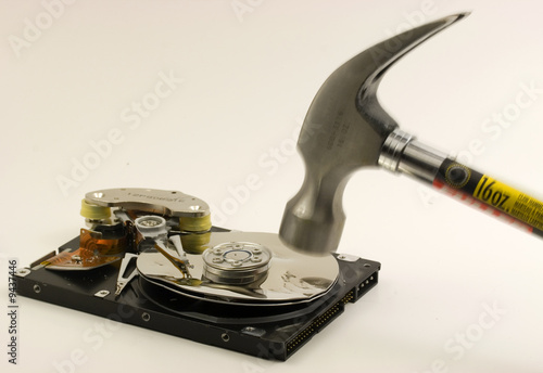 Computer hard disk destroyed by hammer