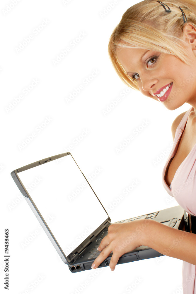 Attractive female beauty holding notebook, studio shot Attractive female beauty holding notebook, studio shot