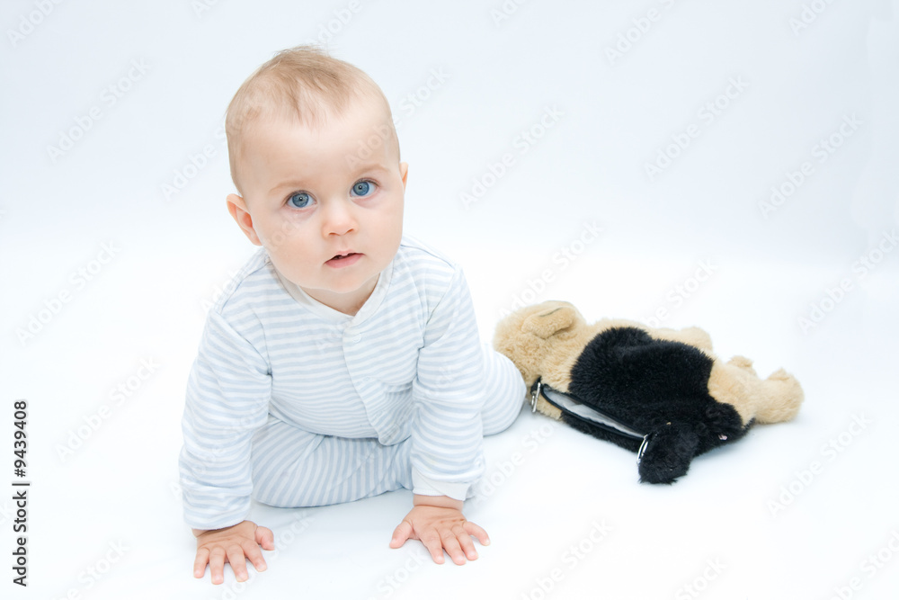 Naklejka premium cute, little baby boy on white background