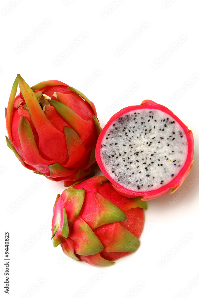 whole and two half of dragon fruit whole and two half of dragon fruit