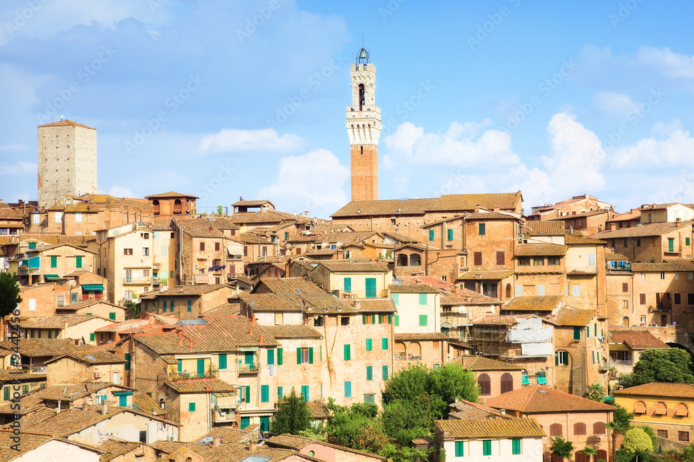 Roofs on traditional Italian buildings. Siena Italy.