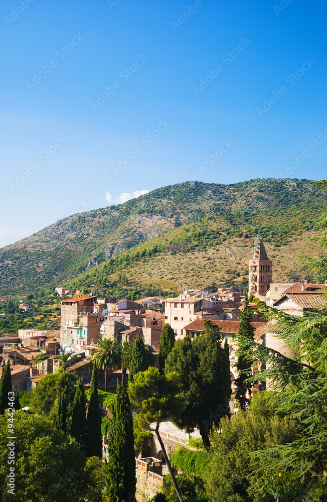 Traditional Toscana Italy landscape. Small city and mountains.