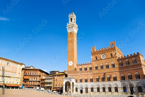 Main square of Siena Italy. Wide angle view.
