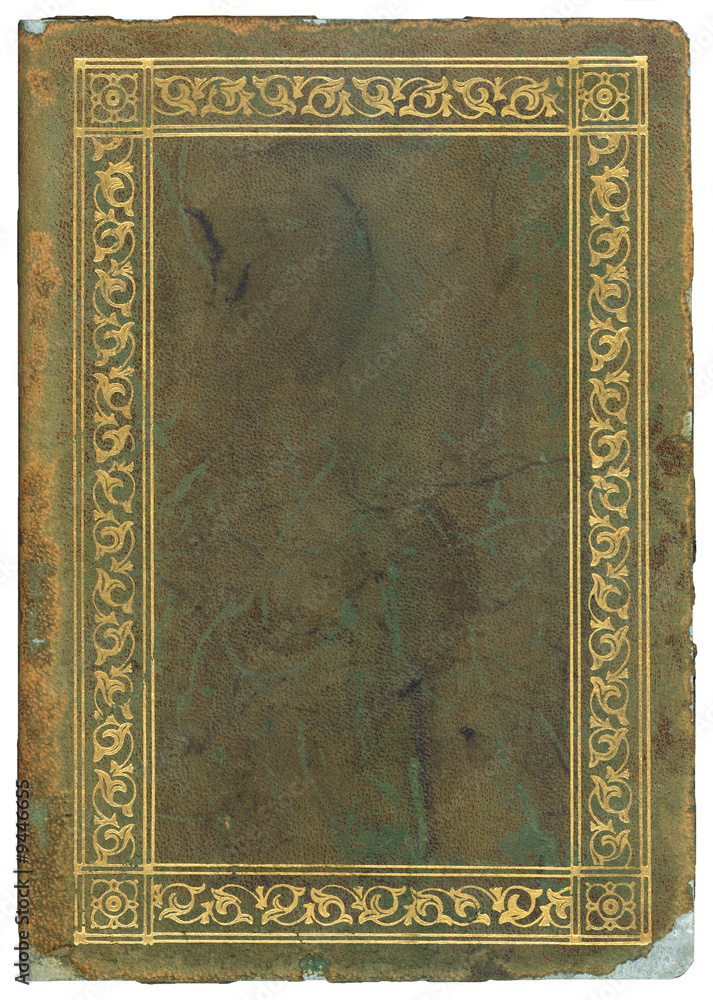 Green vintage book with decorative trim.