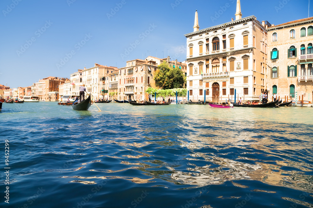 Grand Canal in Venice Italy. Wide angle view.