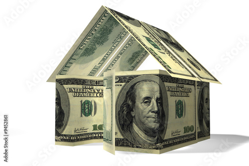 Conceptual 3D rendered house made by dollars