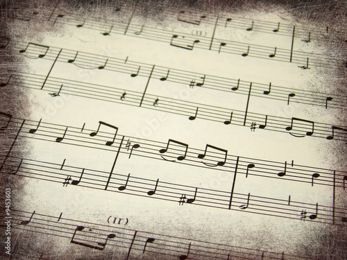 Music score background with grunge borders