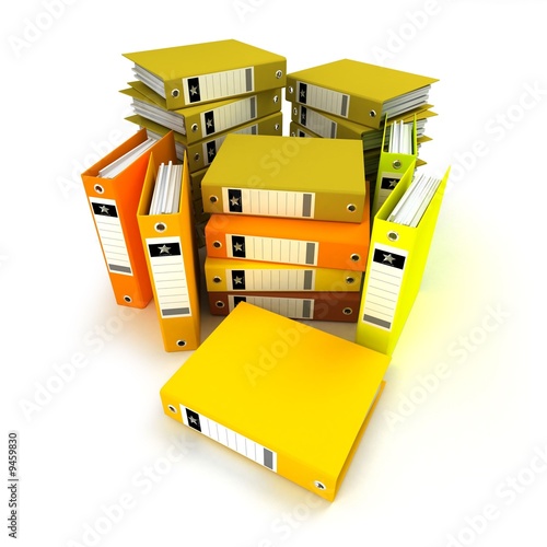 Canvastavla 3D rendering, of a heap of ring binders on a white background