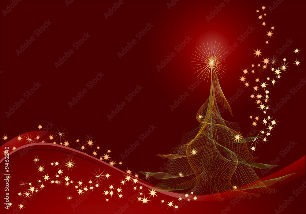 Red abstract background with christmas tree.