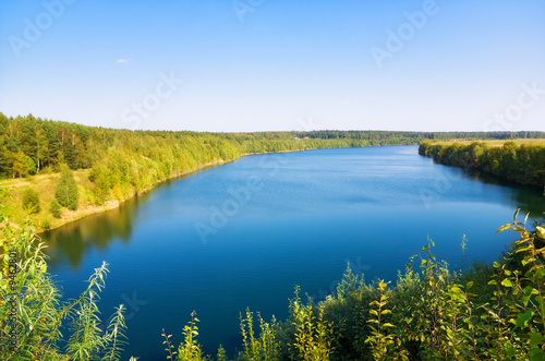 Fototapeta Naklejka Na Ścianę i Meble -  Big lake landscape. Wide angle view.