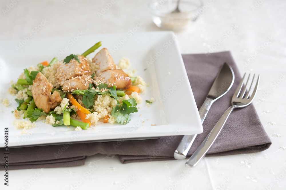 Delicious healthy light meal with chicken and couscous Delicious healthy light meal with chicken and couscous