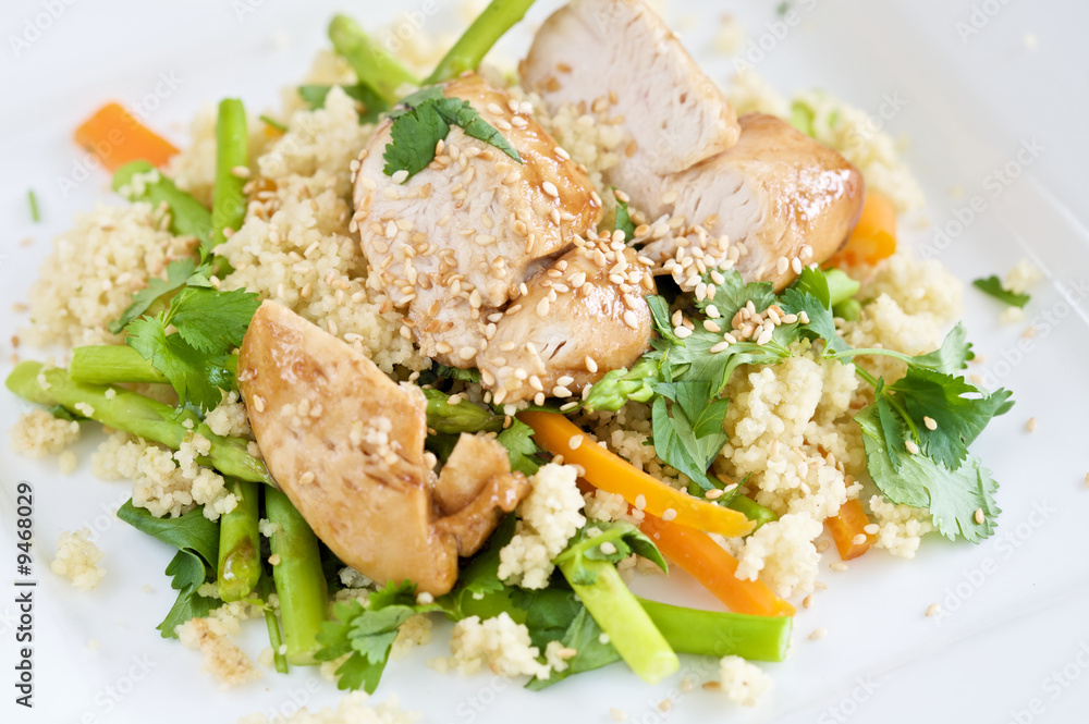 Delicious healthy light meal with chicken and couscous Delicious healthy light meal with chicken and couscous