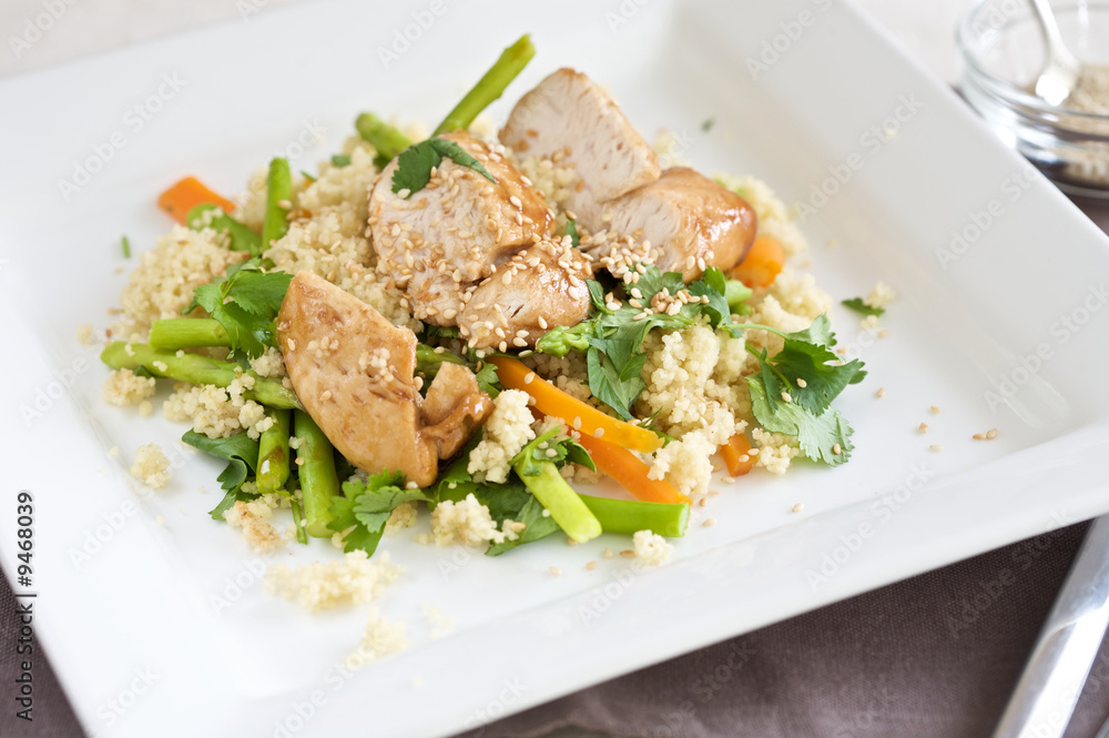 Light meal with chicken glazed with honey and hoisin sauce Light meal with chicken glazed with honey and hoisin sauce