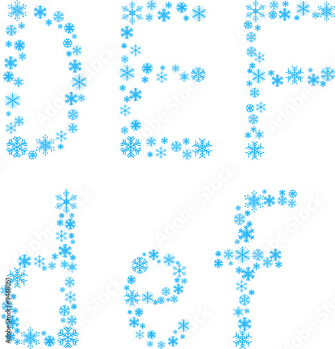 .Three snowflake letters. Vector illustration.
