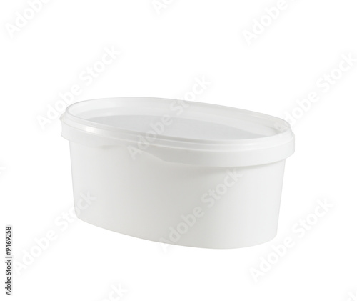 Closed white plastic container for paint or food