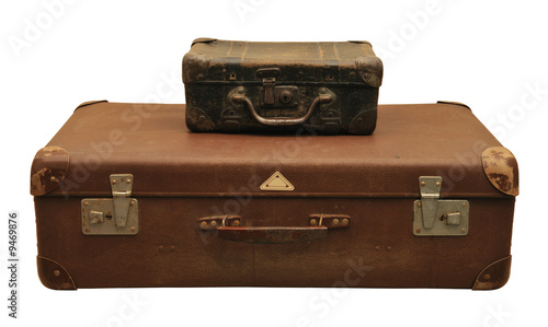 Two wooden suitcase with different size, isolated on white.