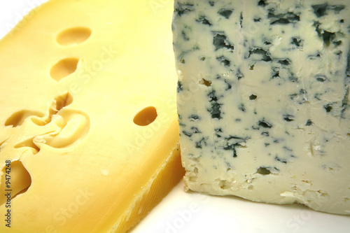 swiss and roquefort cheese close up