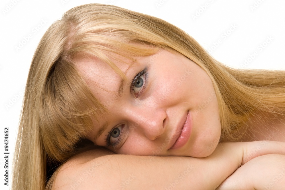 Portrait of the blond girl isolated on white background Portrait of the blond girl isolated on white background