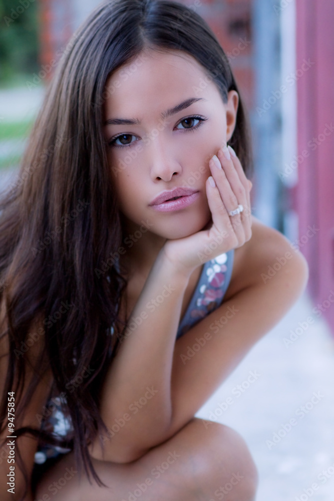 beautiful young woman portrait, outdoor in dusk, blurred beautiful young woman portrait, outdoor in dusk, blurred