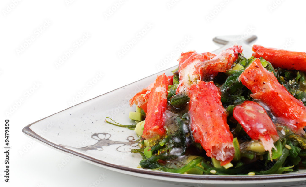 Japan Salad from Crabmeat Sticks with Greens