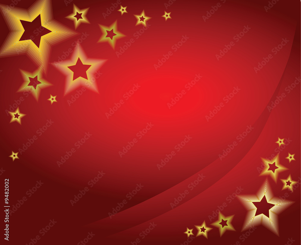 Red christmas background / card with golden stars