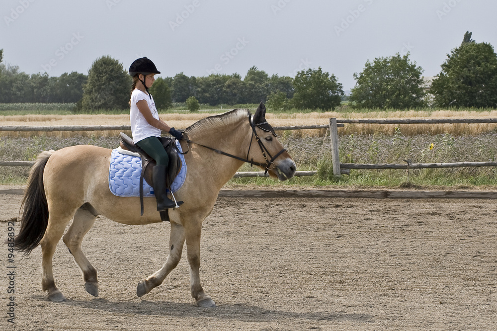 Mädchen auf Pferd bei Reitturnier