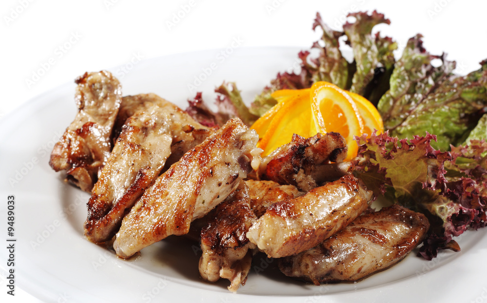 Grill Chiken Plate Isolated over White