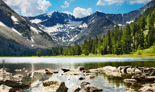 Mountain landscape with lake and forest