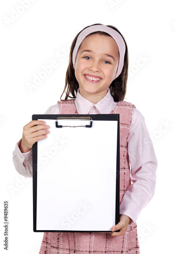 Adorable girl student with notepad (you can put your text) photo