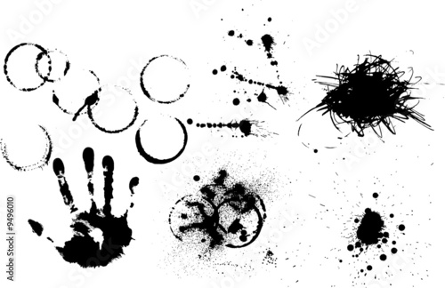 Set of various grunge elements - prints, spatters, splashes