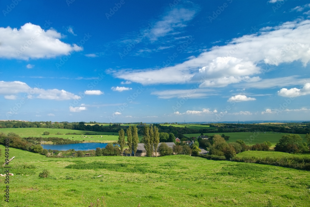 View over Shropshire farmland with pool